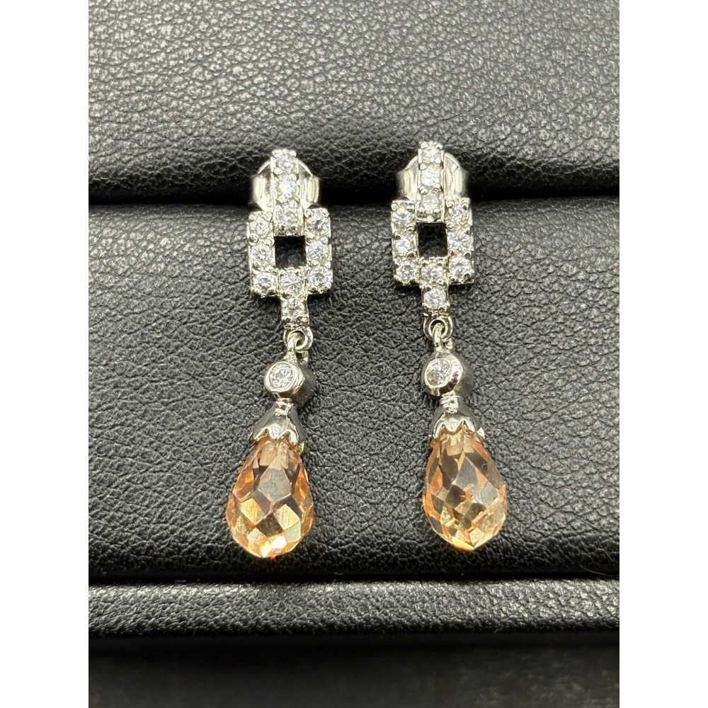 EUC Sterling Silver Dangle Briolette Cubic Zirconia Earrings 925 H19